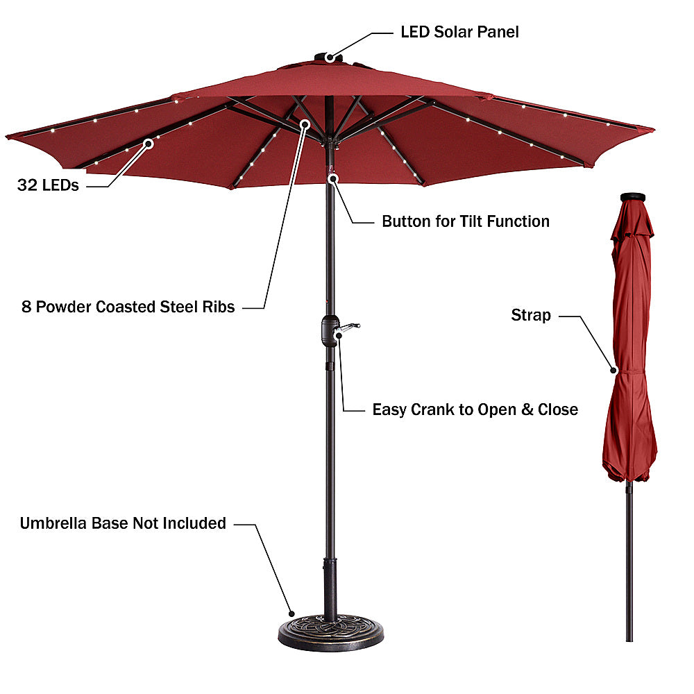 Villacera 9FT Solar LED Patio Umbrella, Red - Red_3