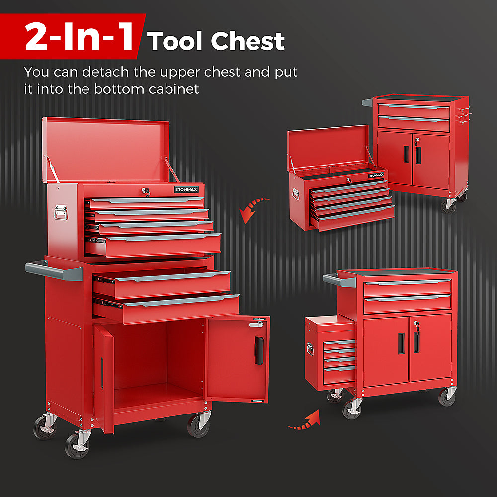 Costway 2 in 1 Rolling Cabinet Storage Organizer Chest Box Garage 6 Drawer Toolbox Red - Red_4