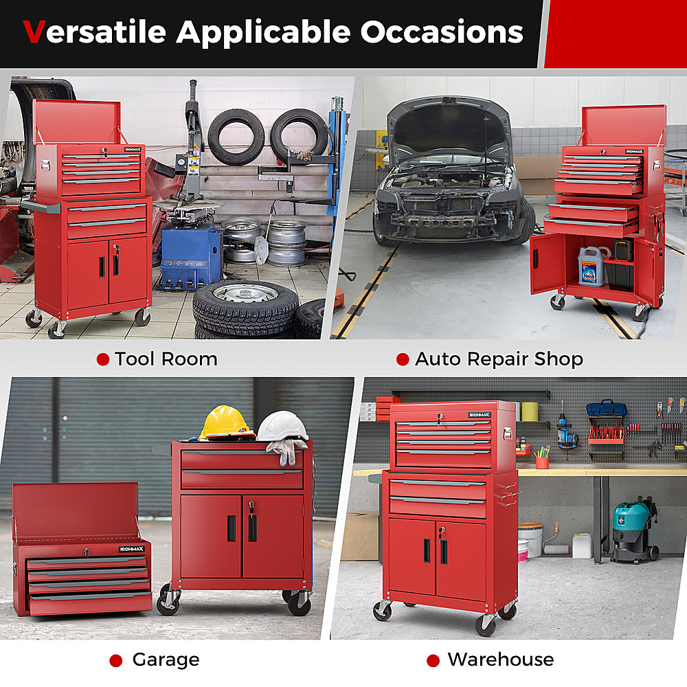 Costway 2 in 1 Rolling Cabinet Storage Organizer Chest Box Garage 6 Drawer Toolbox Red - Red_5