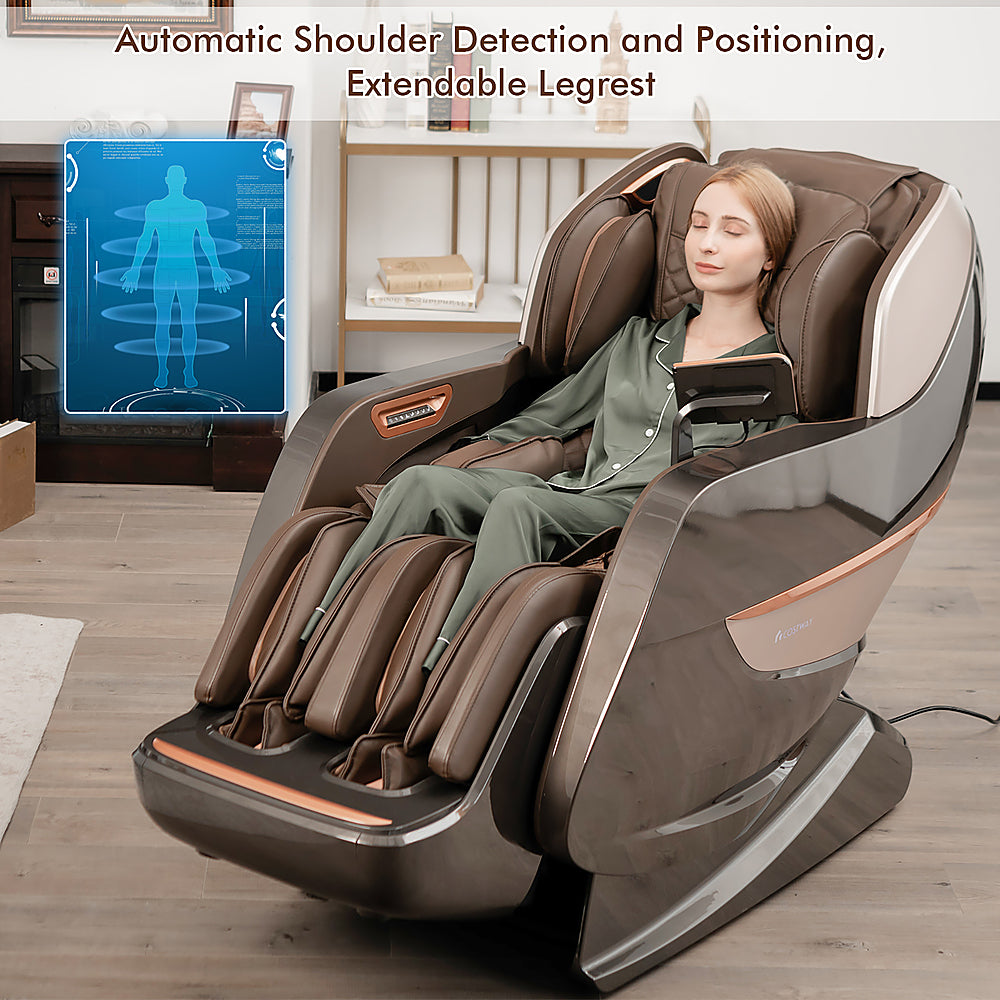 Costway SL Track Full Body Zero Gravity Massage Chair Recliner Thai Stretch Heat Roller - Brown_1