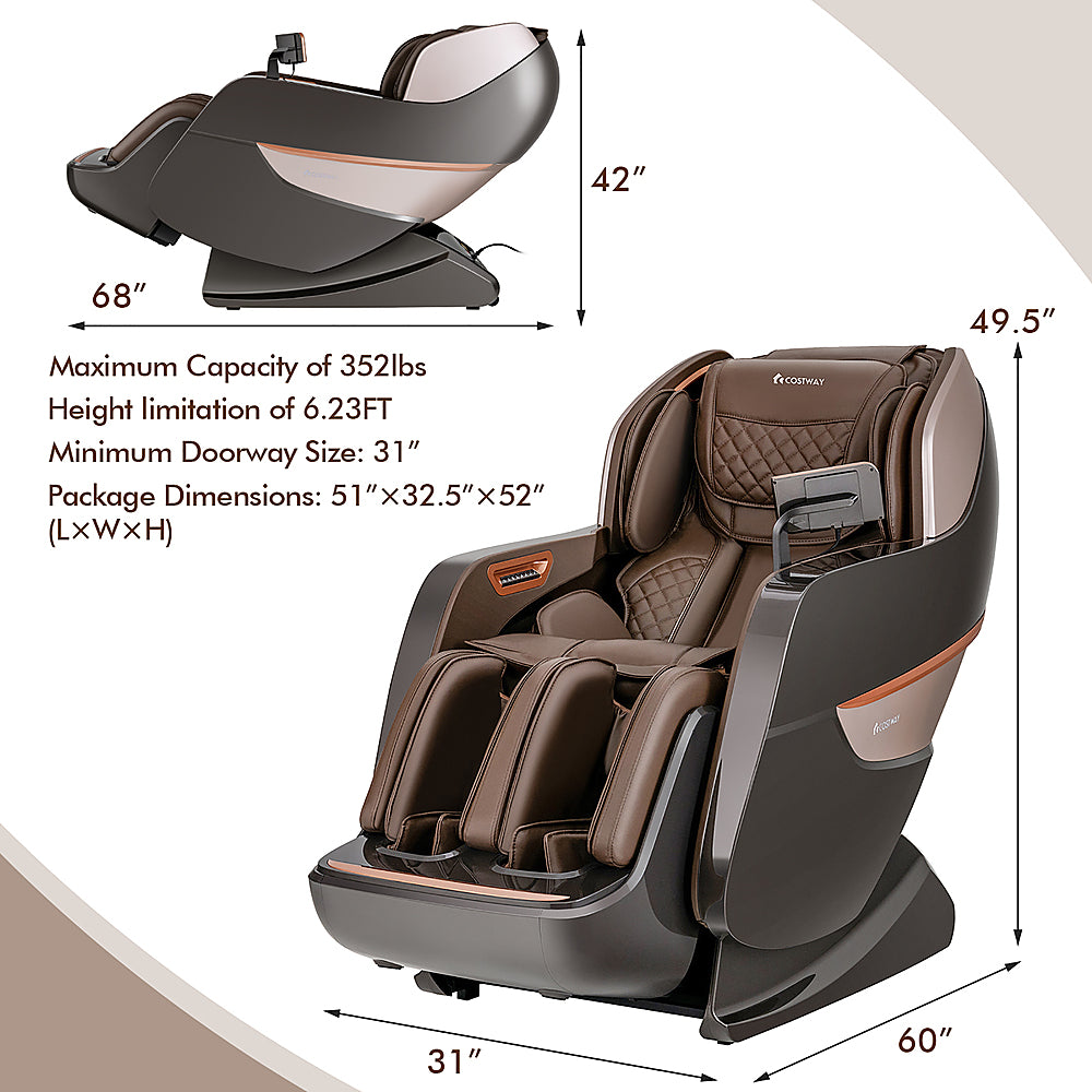 Costway SL Track Full Body Zero Gravity Massage Chair Recliner Thai Stretch Heat Roller - Brown_2