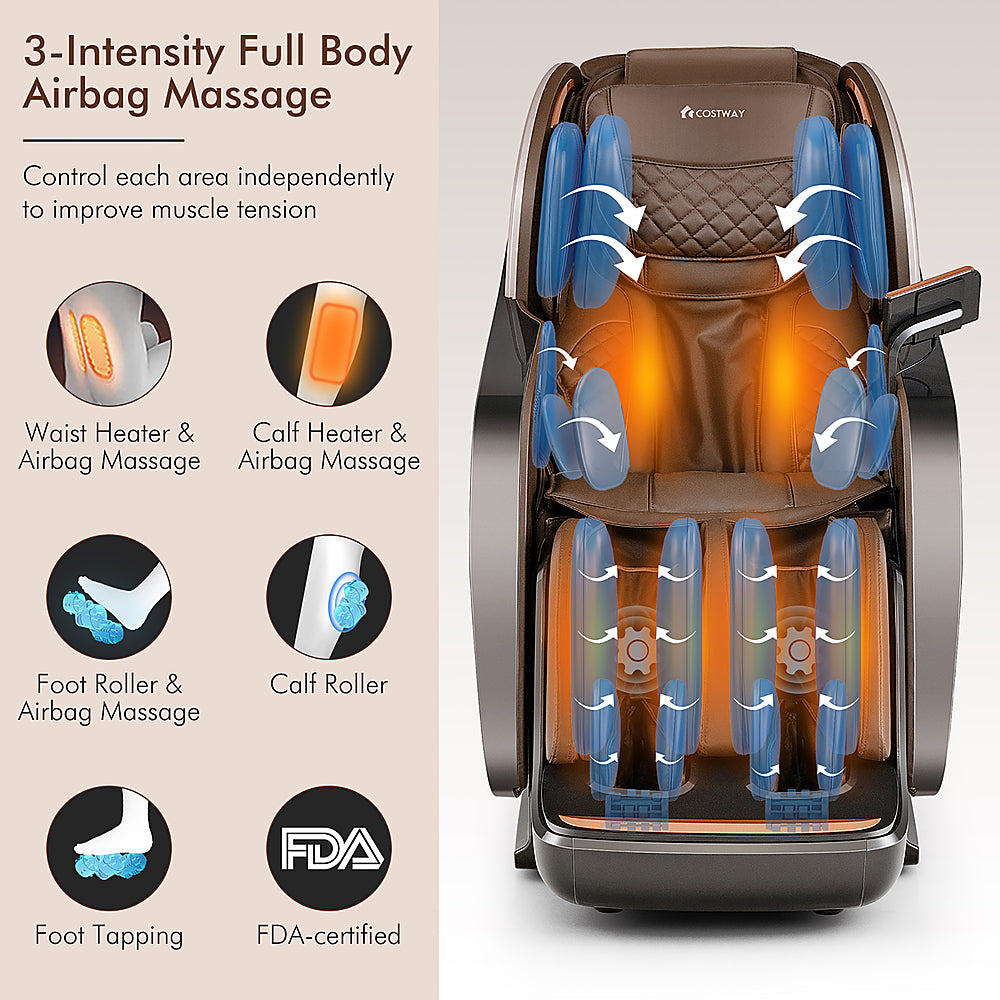 Costway SL Track Full Body Zero Gravity Massage Chair Recliner Thai Stretch Heat Roller - Brown_3