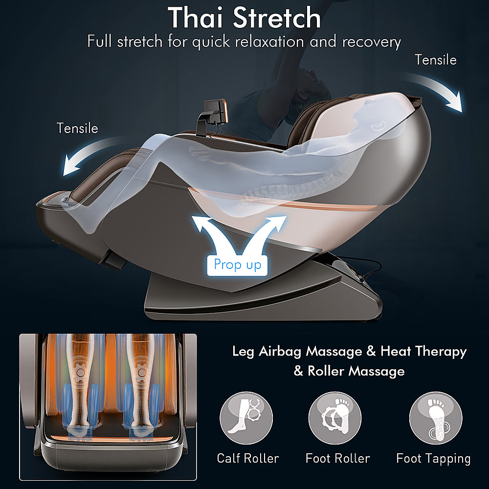 Costway SL Track Full Body Zero Gravity Massage Chair Recliner Thai Stretch Heat Roller - Brown_7