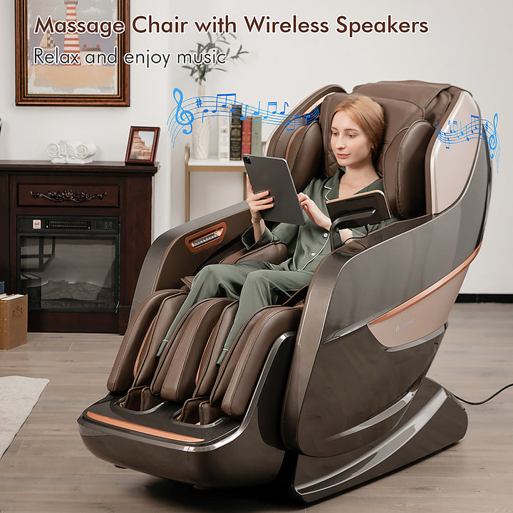 Costway SL Track Full Body Zero Gravity Massage Chair Recliner Thai Stretch Heat Roller - Brown_8