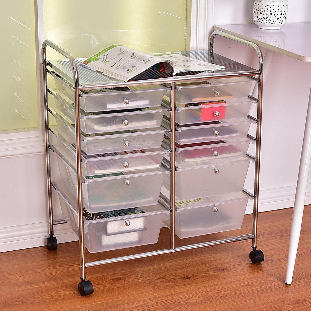 Costway 12 Drawer Rolling Storage Cart Scrapbook Paper Office School Organizer - Clear_0