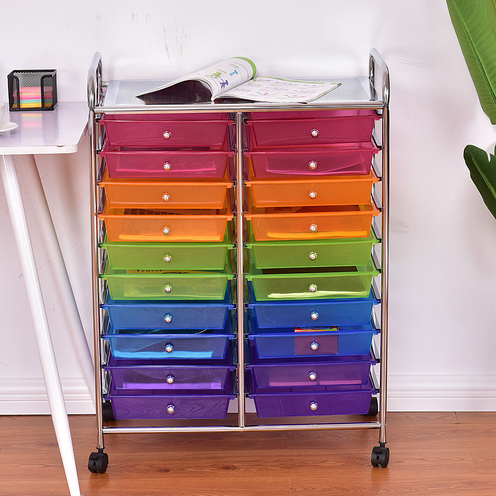 Costway 20 Drawer Rolling Storage Cart Scrapbook Paper Office School Organizer - Green/Red/Orange/Blue/Purple_1