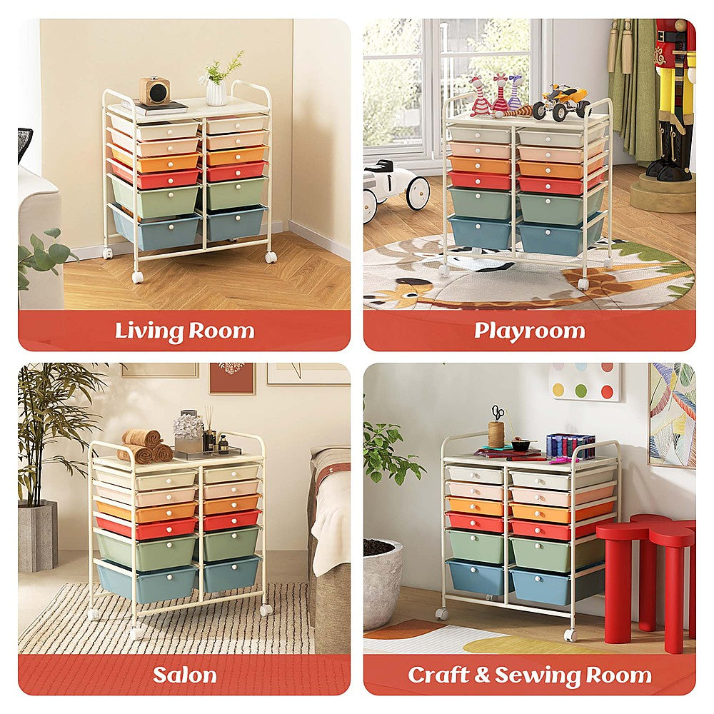 Costway 12-Drawer Rolling Storage Cart Organizer Cart with 2 Sizes Plastic Drawers - Macaron_8