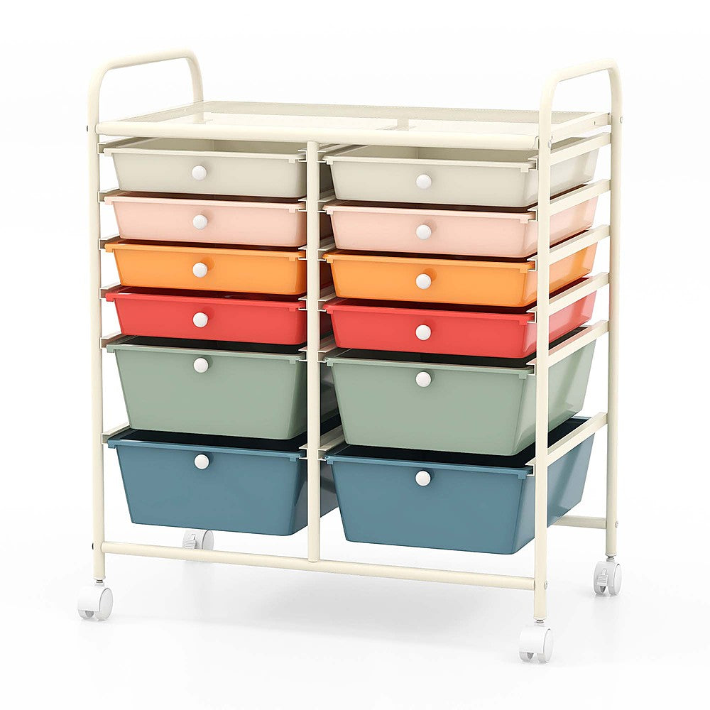 Costway 12-Drawer Rolling Storage Cart Organizer Cart with 2 Sizes Plastic Drawers - Macaron_9