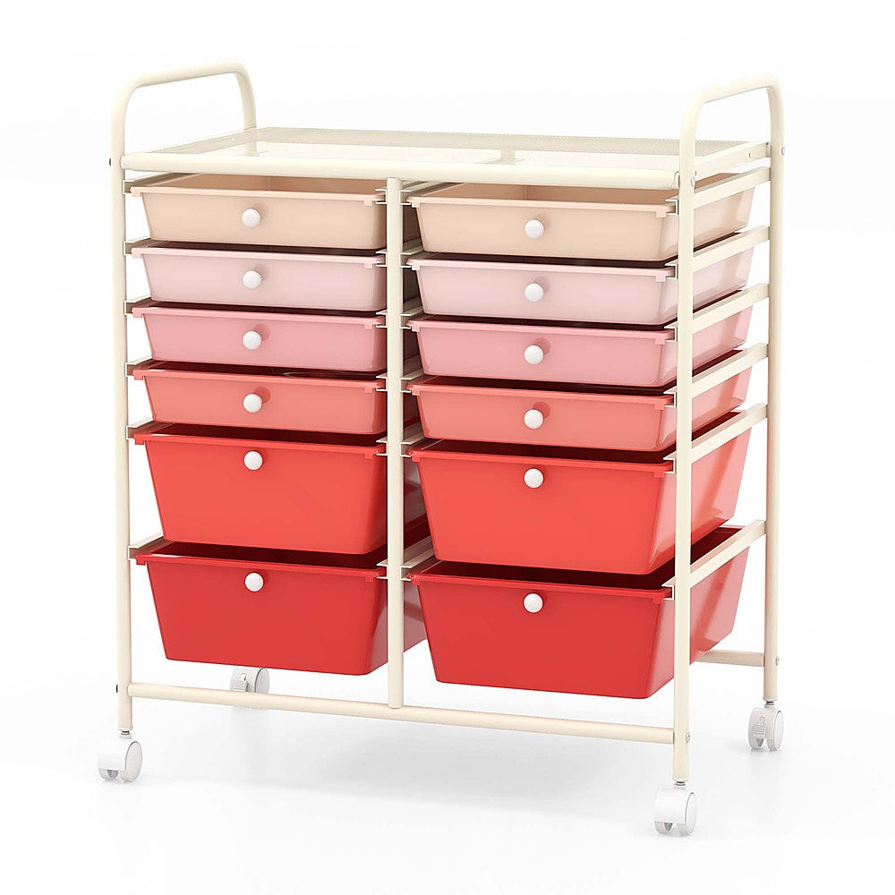 Costway 12 Drawers Rolling Cart Storage Mutlicolor Scrapbook Paper Studio Organizer Bins - Gradient Pink_9