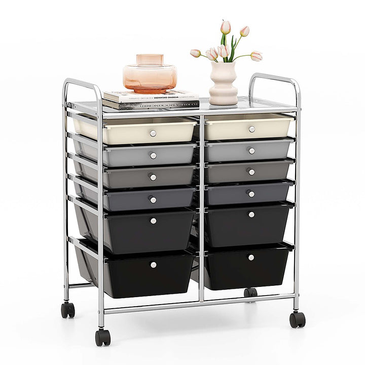 Costway 12 Drawers Rolling Cart Storage Mutlicolor Scrapbook Paper Studio Organizer Bins - Gradient Grey_0