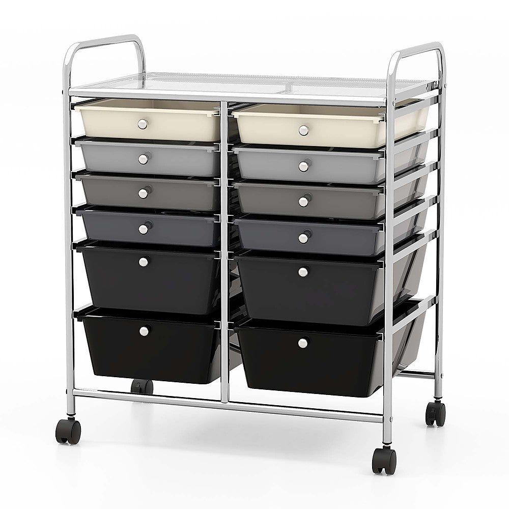 Costway 12 Drawers Rolling Cart Storage Mutlicolor Scrapbook Paper Studio Organizer Bins - Gradient Grey_1