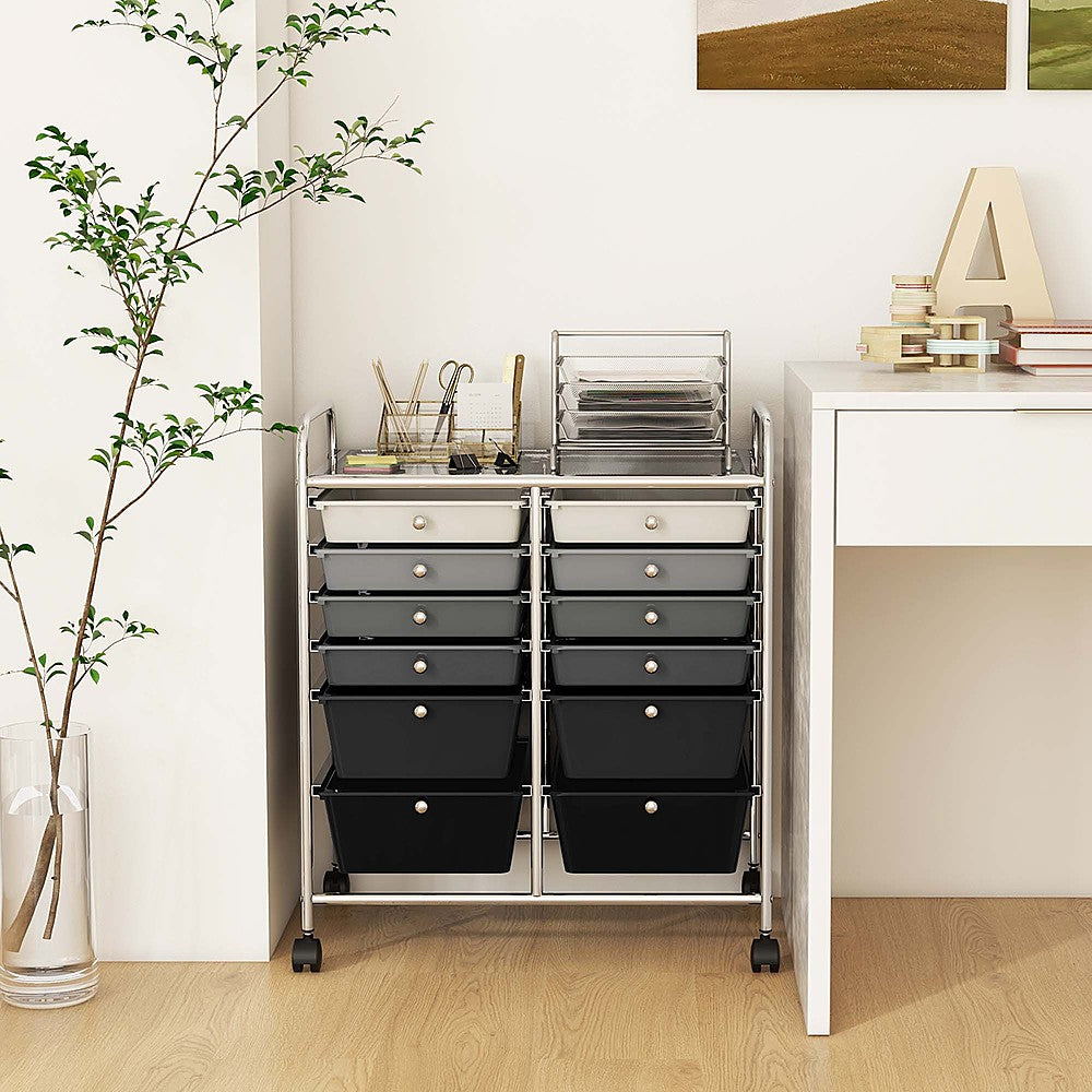 Costway 12 Drawers Rolling Cart Storage Mutlicolor Scrapbook Paper Studio Organizer Bins - Gradient Grey_2