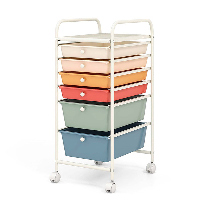 Costway 6 Drawer Rolling Storage Cart Scrapbook Paper Office Organizer - Macaron_0