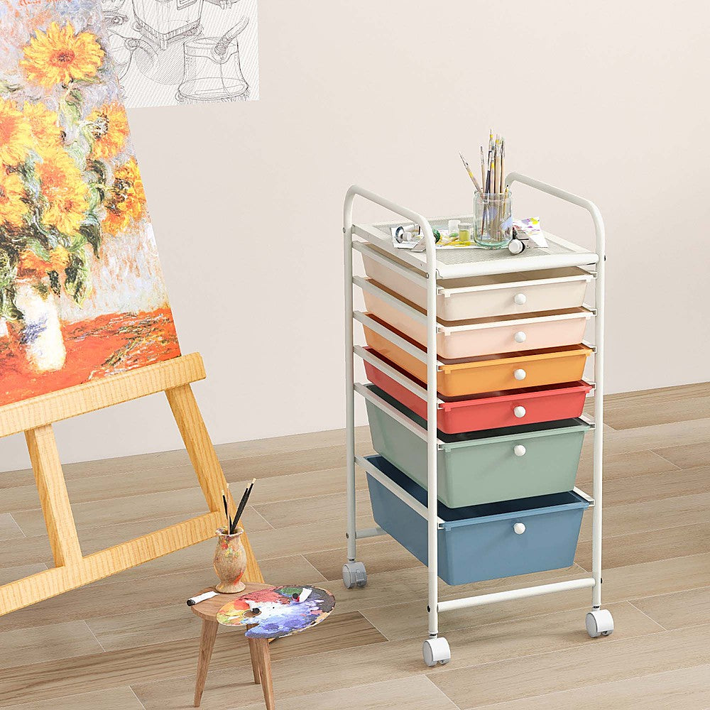 Costway 6 Drawer Rolling Storage Cart Scrapbook Paper Office Organizer - Macaron_1