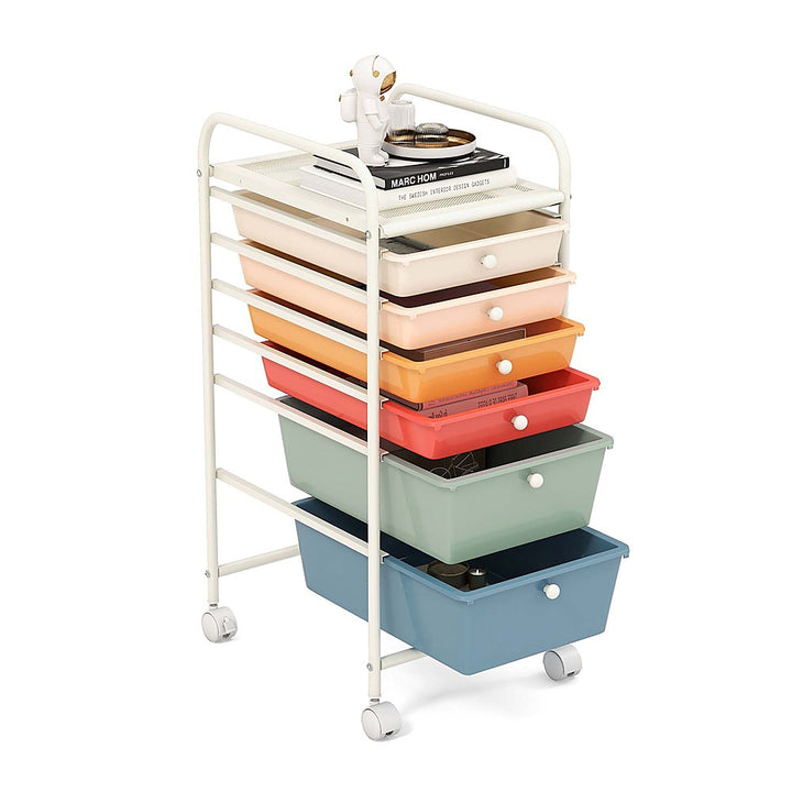 Costway 6 Drawer Rolling Storage Cart Scrapbook Paper Office Organizer - Macaron_9