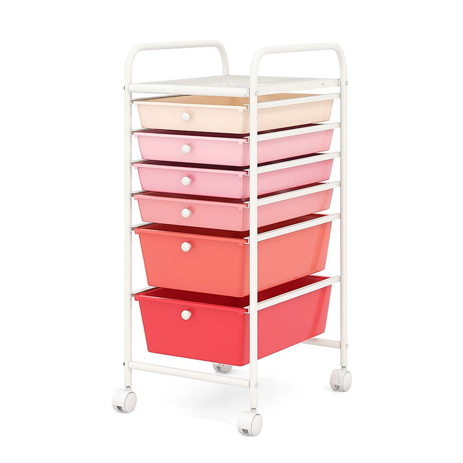 Costway 6 Drawer Rolling Storage Cart Scrapbook Paper Office Organizer - Mixed Pink_0