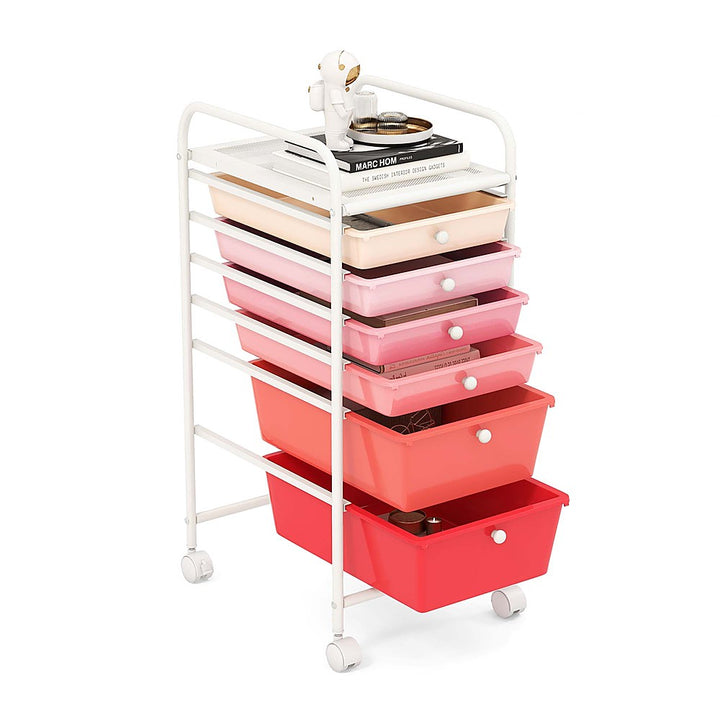 Costway 6 Drawer Rolling Storage Cart Scrapbook Paper Office Organizer - Mixed Pink_1