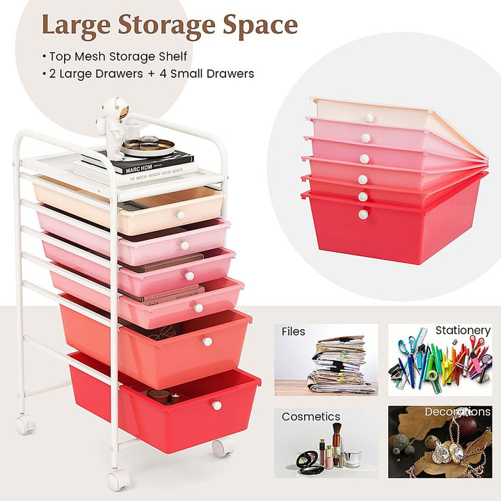 Costway 6 Drawer Rolling Storage Cart Scrapbook Paper Office Organizer - Mixed Pink_6