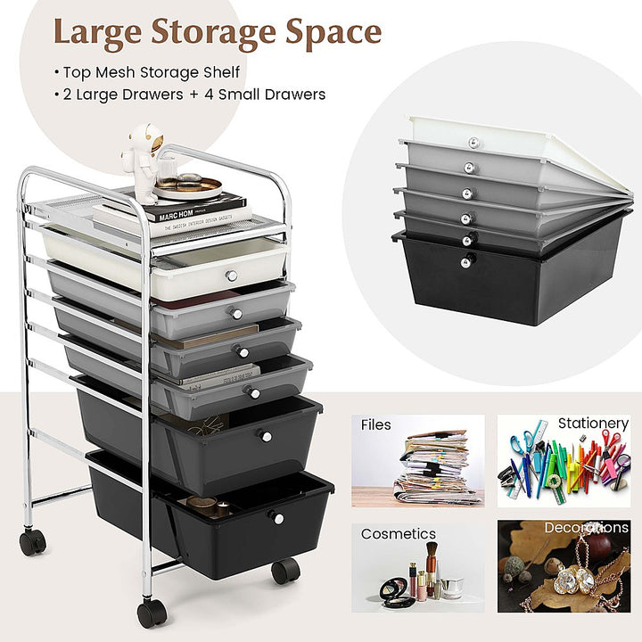 Costway 6 Drawer Rolling Storage Cart Scrapbook Paper Office Organizer - Mixed Black_5