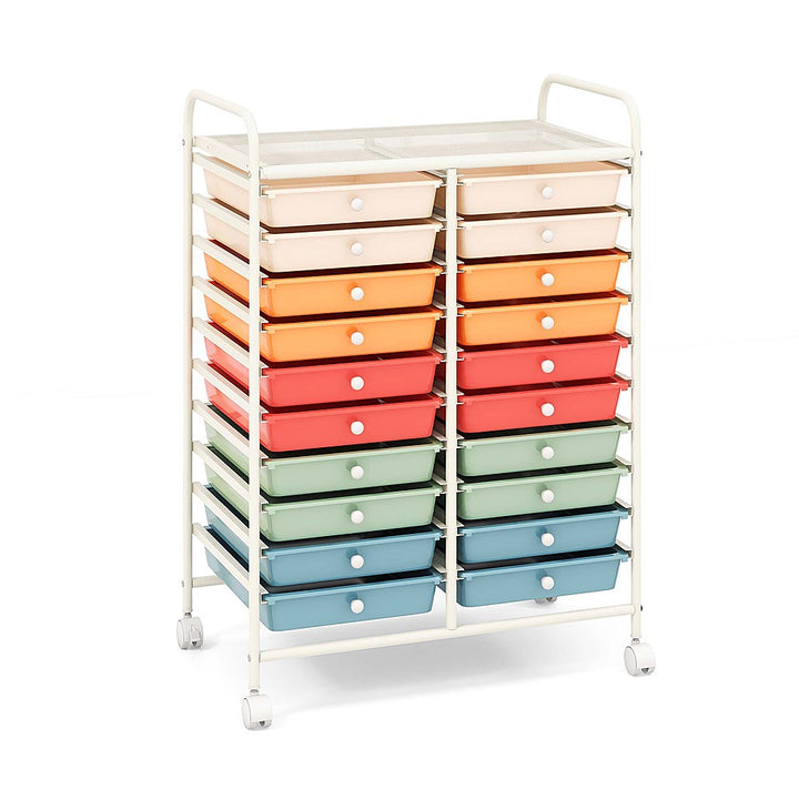 Costway 20 Drawers Rolling Storage Cart Art Craft Organizer on Wheels Multipurpose - Macaron_0