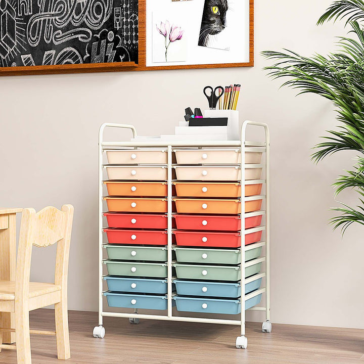 Costway 20 Drawers Rolling Storage Cart Art Craft Organizer on Wheels Multipurpose - Macaron_1