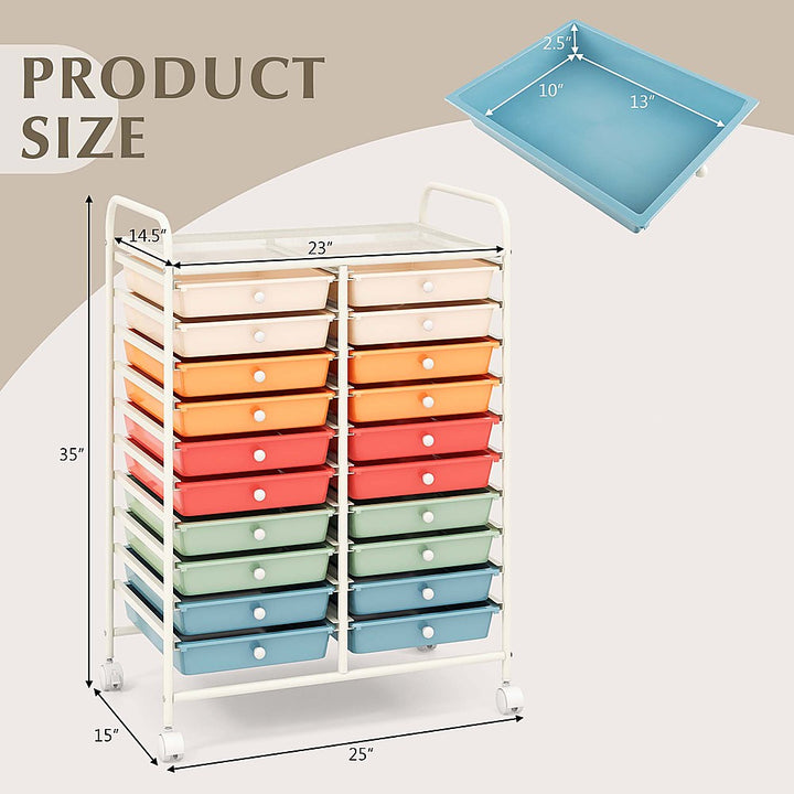 Costway 20 Drawers Rolling Storage Cart Art Craft Organizer on Wheels Multipurpose - Macaron_2