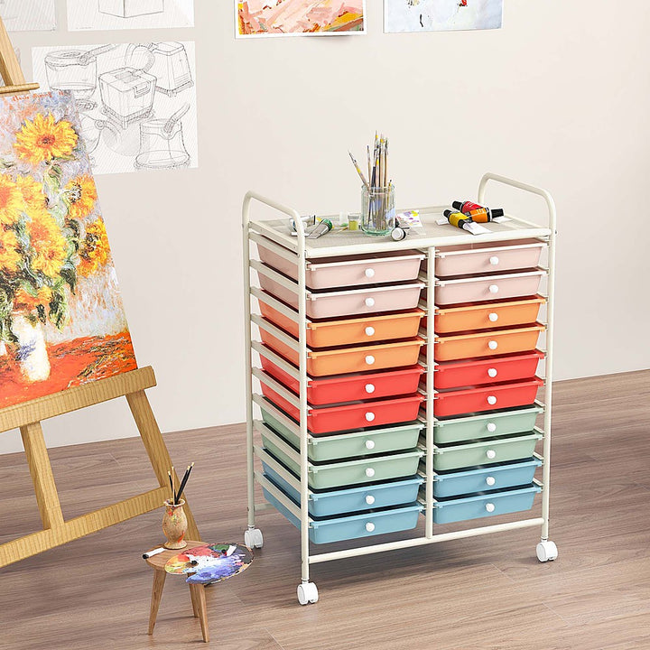 Costway 20 Drawers Rolling Storage Cart Art Craft Organizer on Wheels Multipurpose - Macaron_3