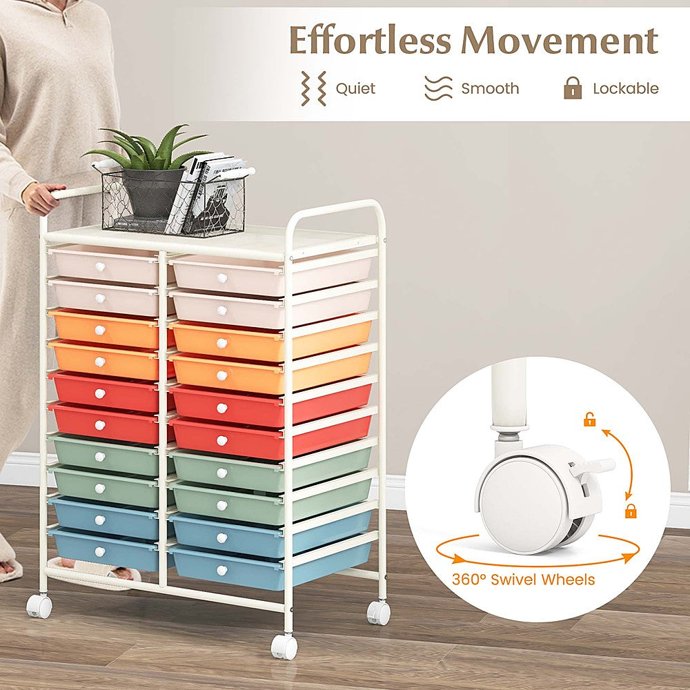 Costway 20 Drawers Rolling Storage Cart Art Craft Organizer on Wheels Multipurpose - Macaron_4