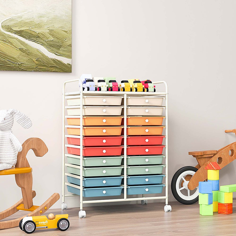 Costway 20 Drawers Rolling Storage Cart Art Craft Organizer on Wheels Multipurpose - Macaron_5