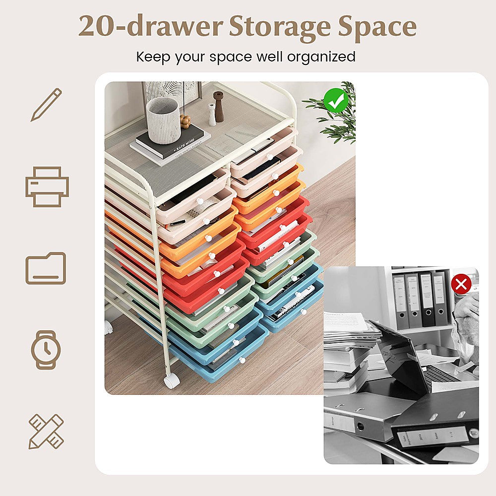 Costway 20 Drawers Rolling Storage Cart Art Craft Organizer on Wheels Multipurpose - Macaron_6