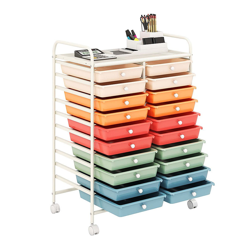 Costway 20 Drawers Rolling Storage Cart Art Craft Organizer on Wheels Multipurpose - Macaron_9