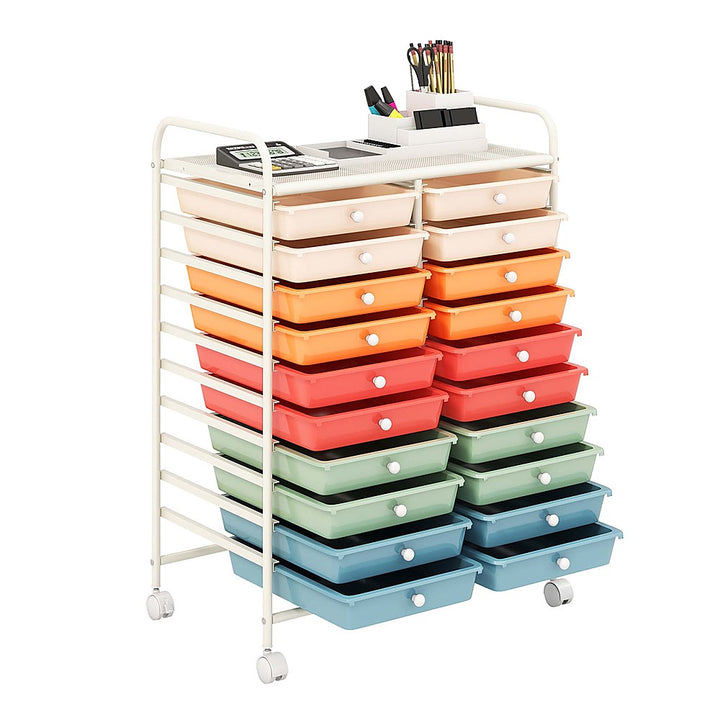 Costway 20 Drawers Rolling Storage Cart Art Craft Organizer on Wheels Multipurpose - Macaron_9