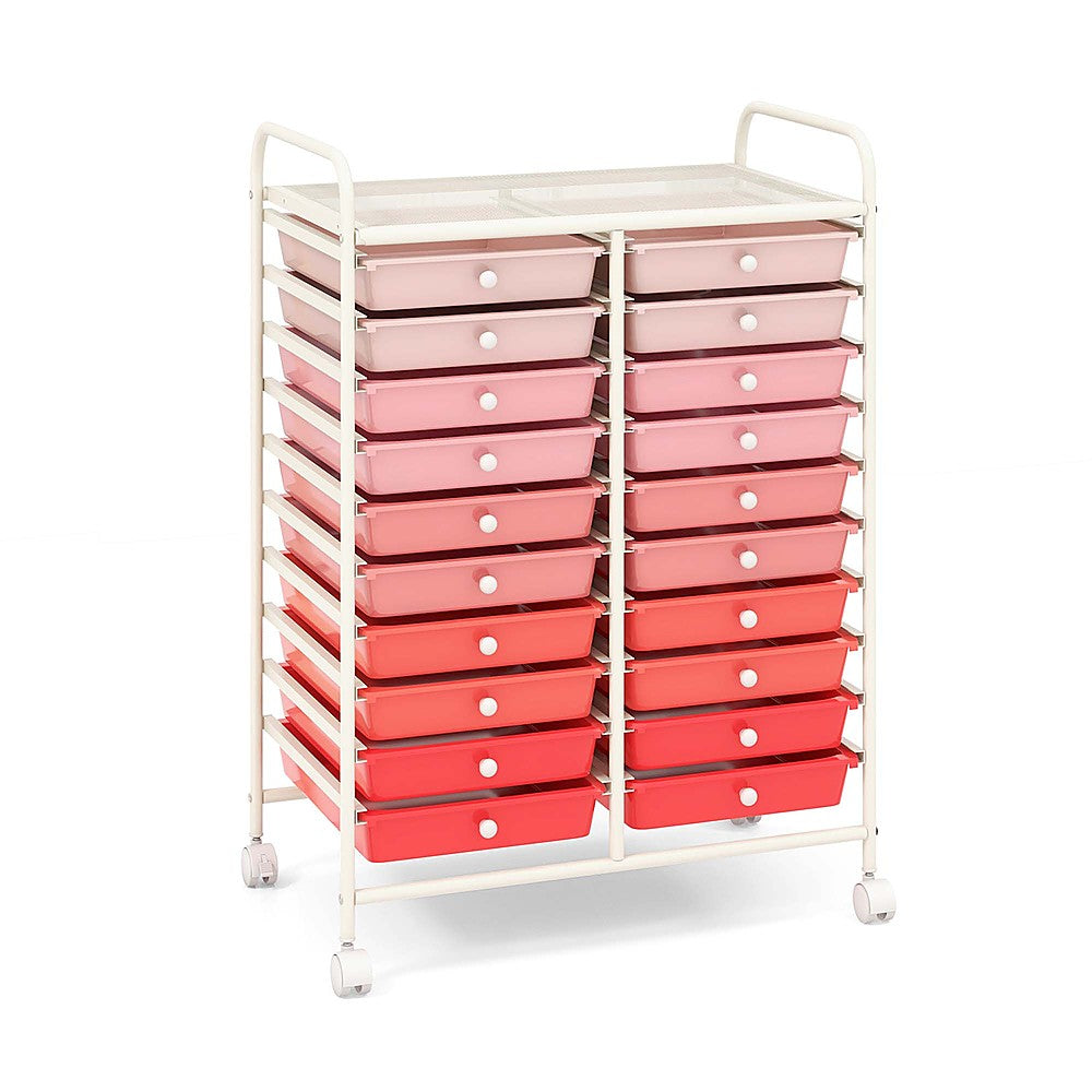 Costway 20 Drawers Rolling Storage Cart Art Craft Organizer on Wheels Multipurpose - Gradient Pink_0