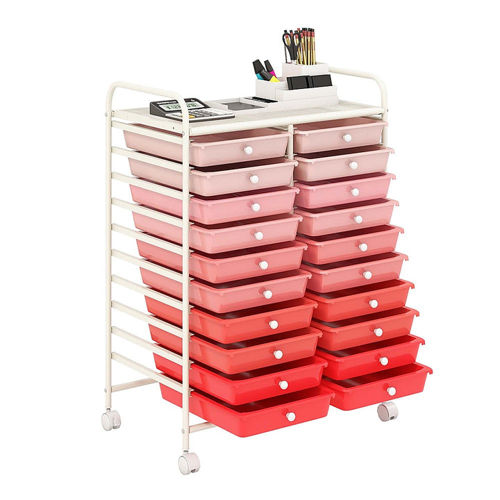 Costway 20 Drawers Rolling Storage Cart Art Craft Organizer on Wheels Multipurpose - Gradient Pink_9