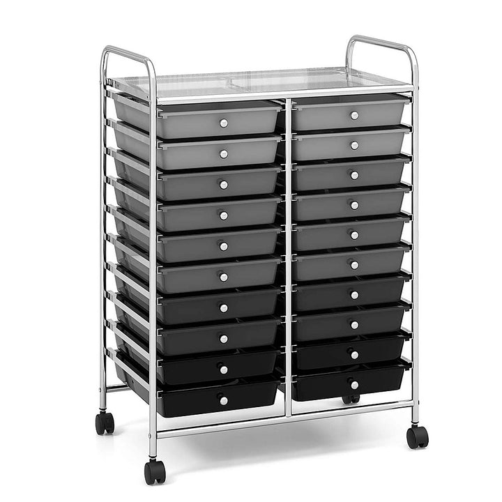 Costway 20 Drawers Rolling Storage Cart Art Craft Organizer on Wheels Multipurpose - Gray_0