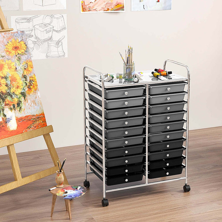 Costway 20 Drawers Rolling Storage Cart Art Craft Organizer on Wheels Multipurpose - Gray_1