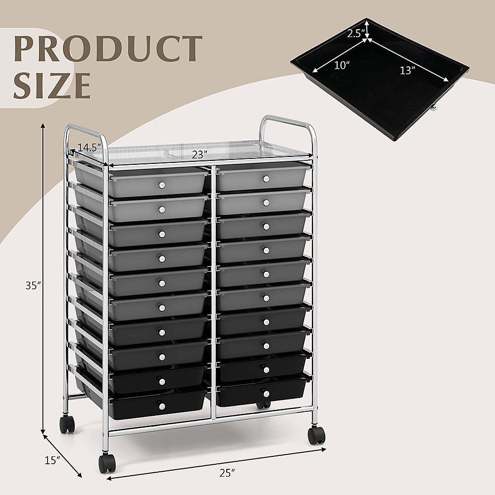 Costway 20 Drawers Rolling Storage Cart Art Craft Organizer on Wheels Multipurpose - Gray_2