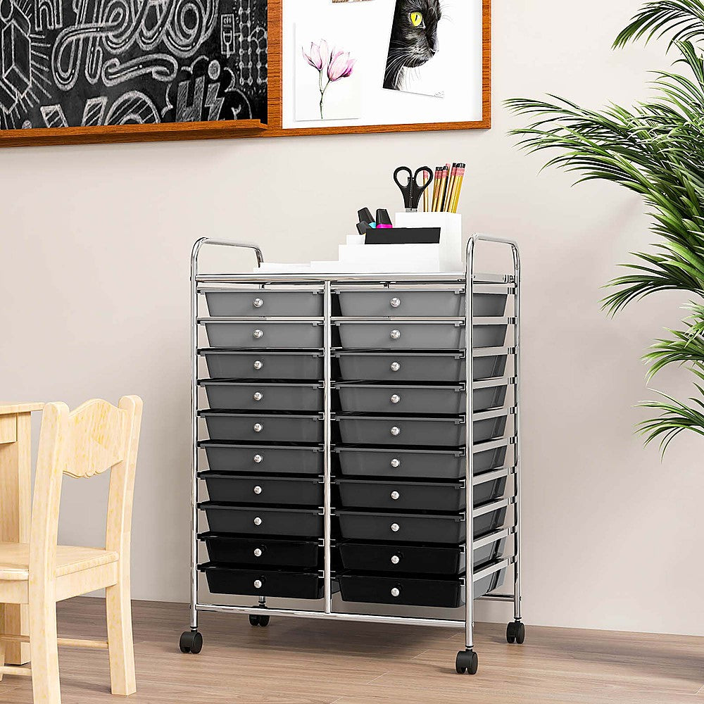 Costway 20 Drawers Rolling Storage Cart Art Craft Organizer on Wheels Multipurpose - Gray_5