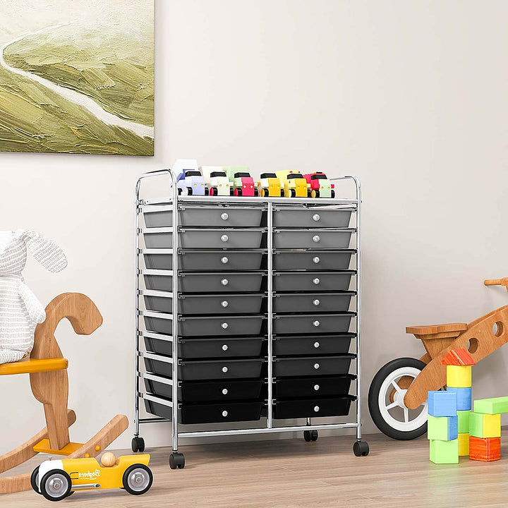 Costway 20 Drawers Rolling Storage Cart Art Craft Organizer on Wheels Multipurpose - Gray_7