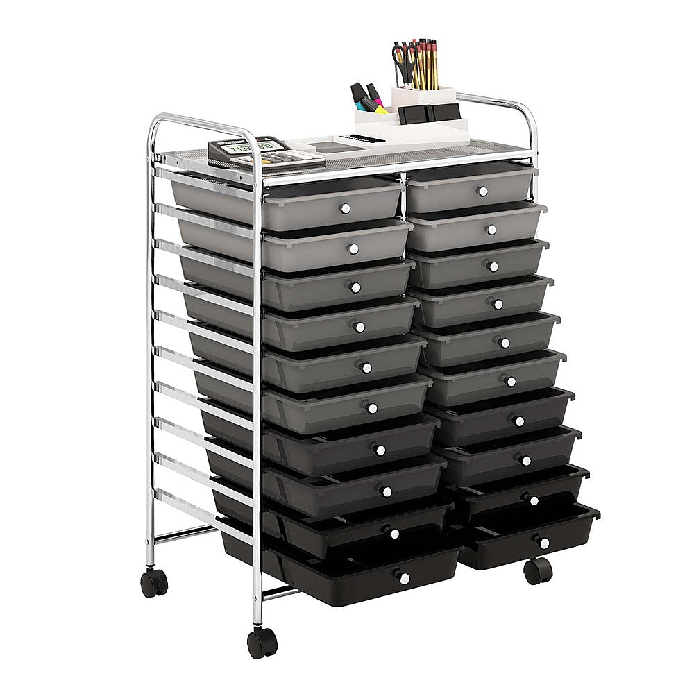 Costway 20 Drawers Rolling Storage Cart Art Craft Organizer on Wheels Multipurpose - Gray_9