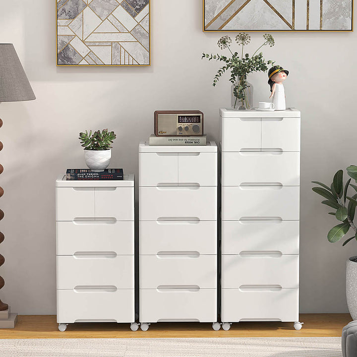 Costway 1 PCS 5-Drawer Plastic Rolling Storage Cart with 4 Universal Wheels Dresser Cabinet - White_3