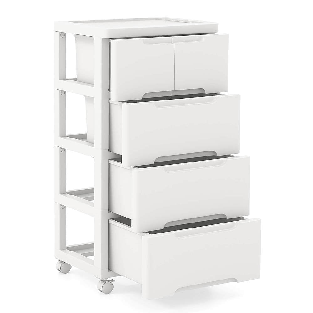 Costway 1 PCS 5-Drawer Plastic Rolling Storage Cart with 4 Universal Wheels Dresser Cabinet - White_9