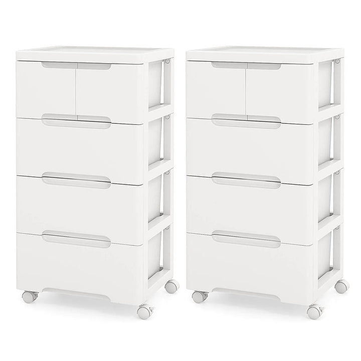 Costway 2 PCS 5-Drawer Plastic Rolling Storage Cart with 4 Universal Wheels Dresser Cabinet - White_0