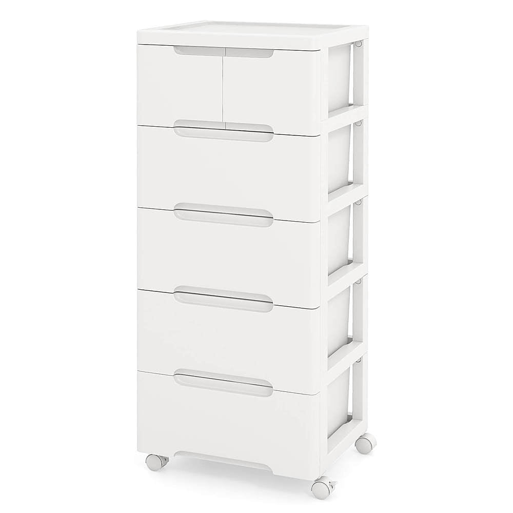 Costway 1 PCS 6-Drawer Plastic Rolling Storage Cart with 4 Universal Wheels Dresser Cabinet - White_0