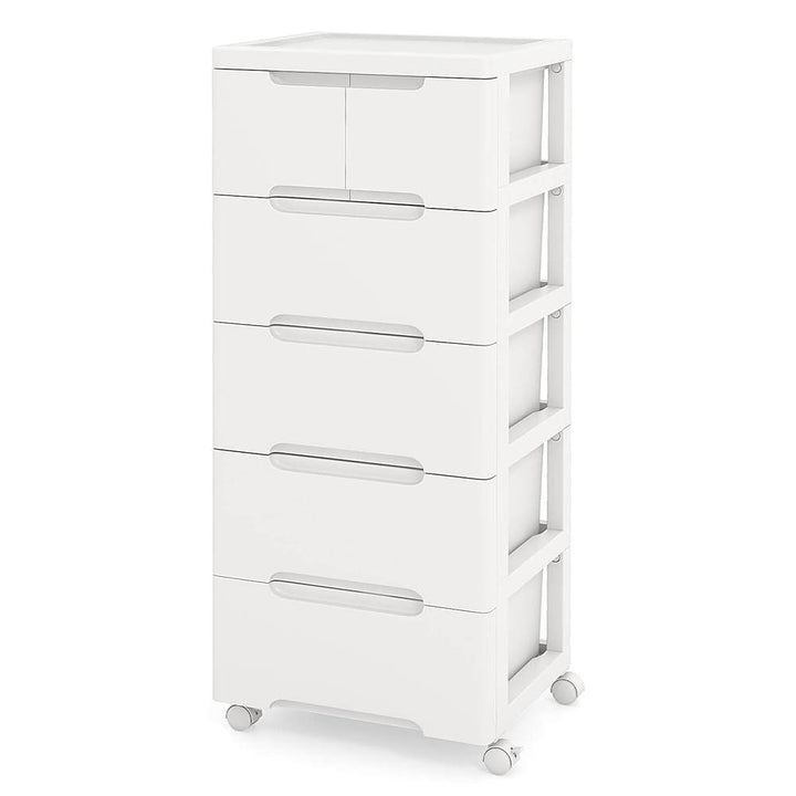 Costway 1 PCS 6-Drawer Plastic Rolling Storage Cart with 4 Universal Wheels Dresser Cabinet - White_0