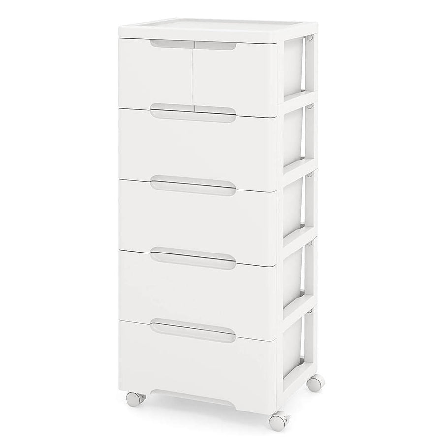 Costway 1 PCS 6-Drawer Plastic Rolling Storage Cart with 4 Universal Wheels Dresser Cabinet - White_0