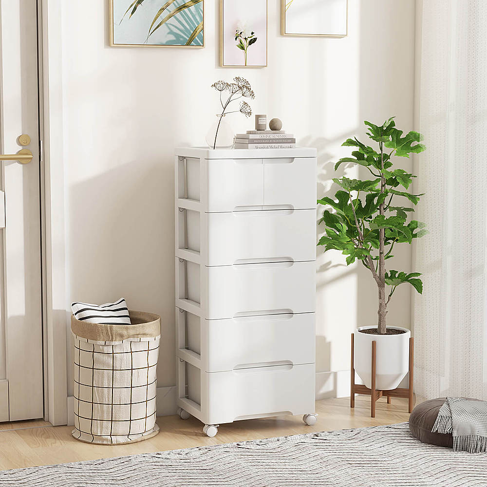 Costway 1 PCS 6-Drawer Plastic Rolling Storage Cart with 4 Universal Wheels Dresser Cabinet - White_3