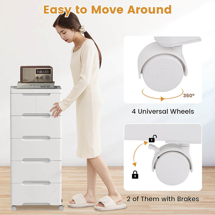 Costway 1 PCS 6-Drawer Plastic Rolling Storage Cart with 4 Universal Wheels Dresser Cabinet - White_5