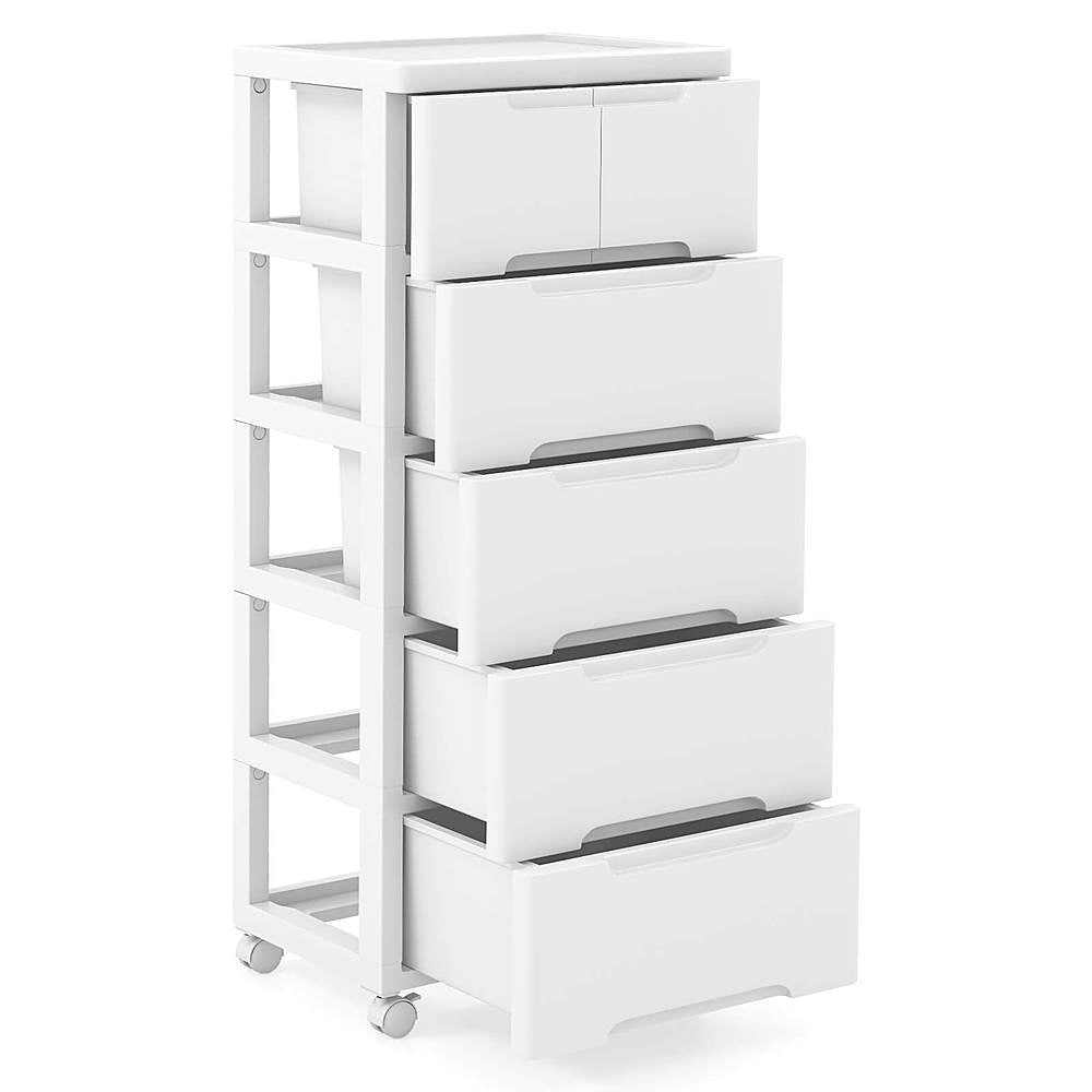 Costway 1 PCS 6-Drawer Plastic Rolling Storage Cart with 4 Universal Wheels Dresser Cabinet - White_8