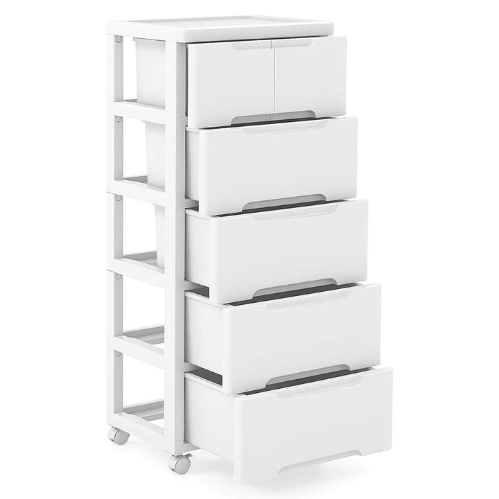 Costway 1 PCS 6-Drawer Plastic Rolling Storage Cart with 4 Universal Wheels Dresser Cabinet - White_8